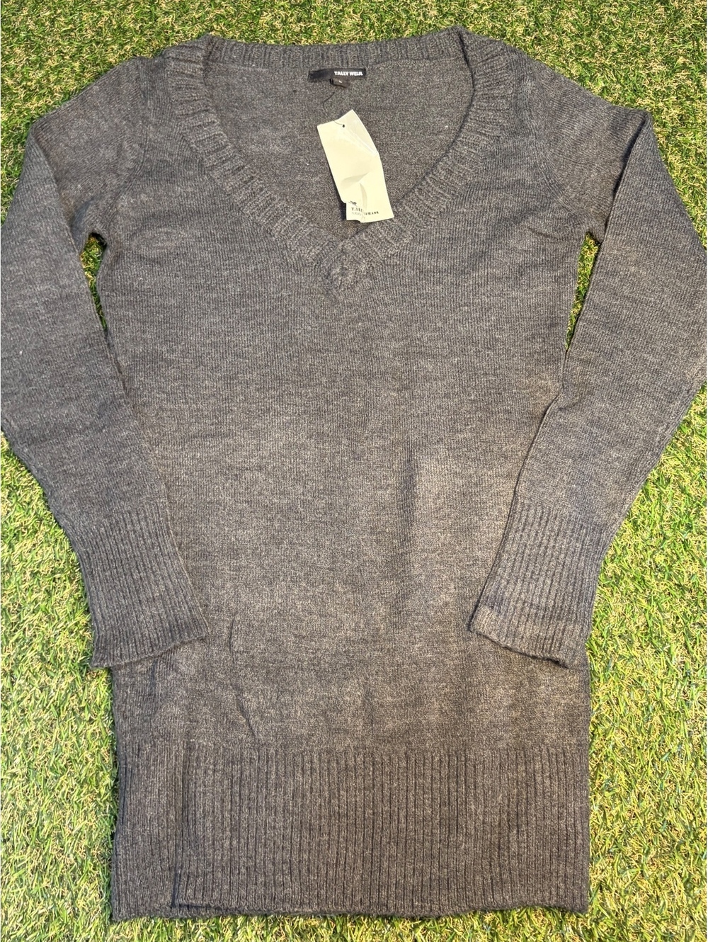 Tally Weijl Long Sleeve Gray Knit Sweater Dress Size L